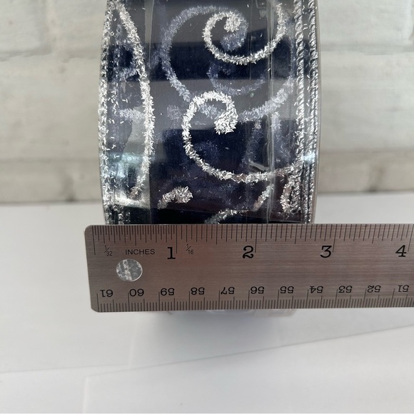 New Berwick  Wire Edged  Blue w/Silver Sparkles Ribbon Roll 50 yards 2.5” W - Picture 5 of 9